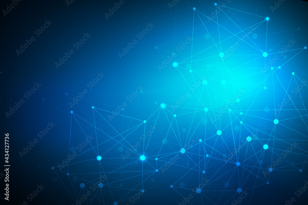 Poster geometric abstract background with connected line and dots. structure molecule and communication. bi