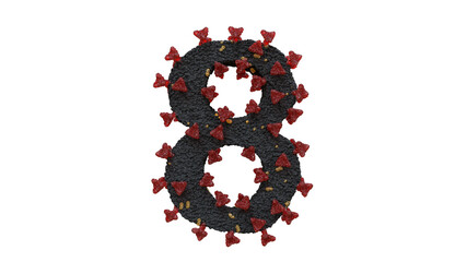 3d illustration of corona virus typeface the character 8