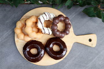 donut, doughnut or white chocolate donut and chocolate donut