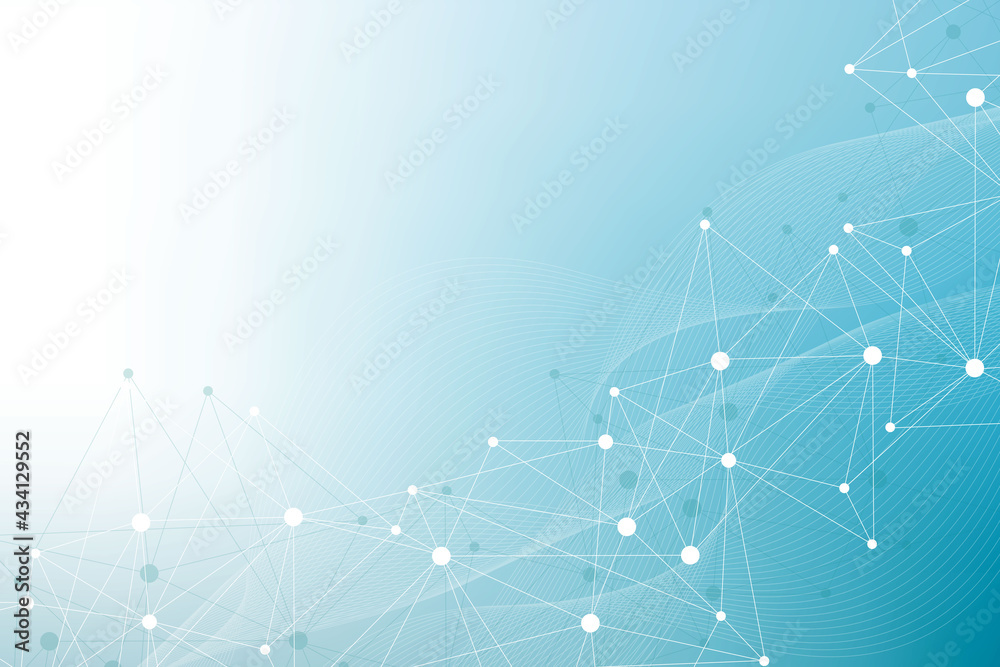 Poster geometric abstract background with connected line and dots. structure molecule and communication. bi