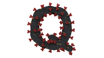 3d illustration of corona virus typeface the character Q