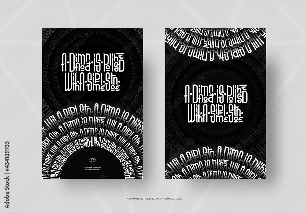 Poster vector illustration. hand lettering on black background with round design. set