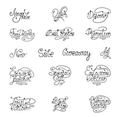 Vector illustration. Hand lettering on a white background. Set for sales, promotions, discounts