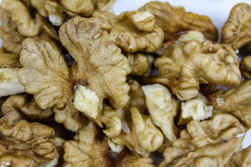 Walnut kernel up close. Fruit nut. Walnut fruit. Food background.