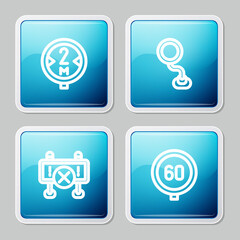 Set line Road traffic sign, , barrier and Speed limit icon. Vector