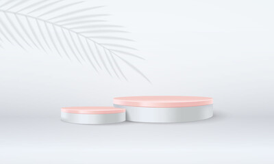 Abstract minimal scene with 3d cylinder podium on white background. Usable as product display or presentation, mock up, stage pedestal vector illustration