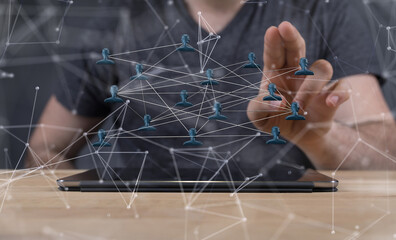 Digital technology background. Network connection dots and lines.