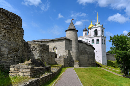 Trinity cathedral and the walls of Pskov Kremlin, Russia