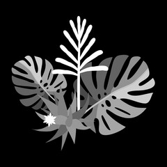 Philodendron leaves with blooms and cactus.