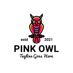 Simple Mascot Vector Logo Design of Owl in Color pink