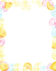 watercolor lemon frame |frame made of lemon | pink,yellow and blue