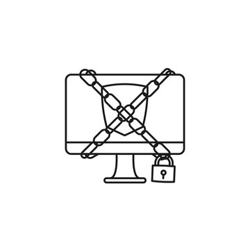 Computer in chains vector line icon