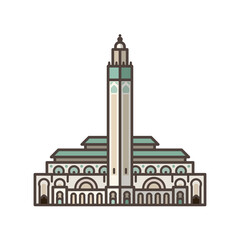 Hassan II mosque at Casablanca isolated vector Illustration for Casablanca Day on November 26