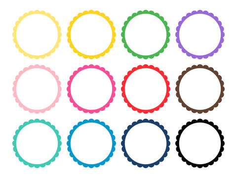 Scalloped edge circle border frame multicolored. Clipart image