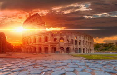 Amazing sunrise at Rome Colosseum (Roma Coliseum), Rome, Italy