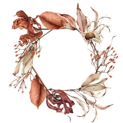 Frame dried flowers. Botanical illustration isolated on white background