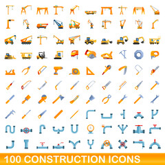 100 construction icons set. Cartoon illustration of 100 construction icons vector set isolated on white background