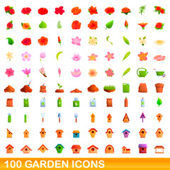 100 garden icons set. Cartoon illustration of 100 garden icons vector set isolated on white background