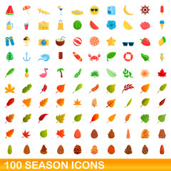 100 season icons set. Cartoon illustration of 100 season icons vector set isolated on white background