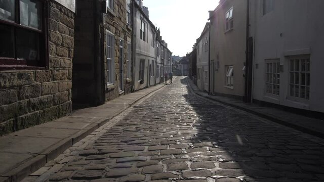 Cobbled street and houses, Whitby, North Yorkshire, England, United Kingdom, Europe