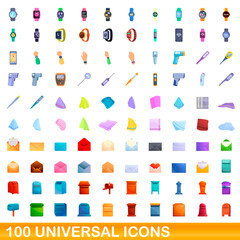 100 universal icons set. Cartoon illustration of 100 universal icons vector set isolated on white background
