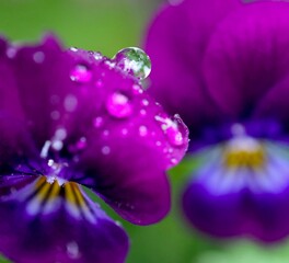 Raindrops on Purple Pansies