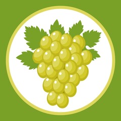 Drawn stylized bunch of grapes with a leaf. Vector illustration.