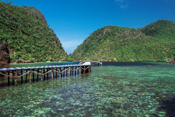 Karawapop Jetty, a heart-shaped lagoon in the cluster of West Papua island, Raja Ampat Indonesia