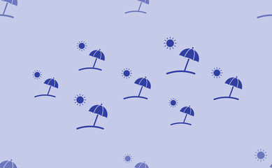 Seamless pattern of large isolated blue beach symbols. The pattern is divided by a line of elements of lighter tones. Vector illustration on light blue background