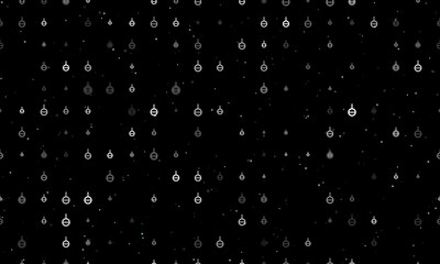 Seamless background pattern of evenly spaced white agender symbols of different sizes and opacity. Vector illustration on black background with stars