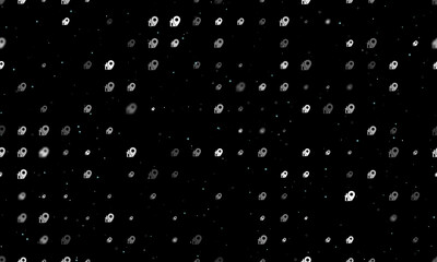 Obraz premium Seamless background pattern of evenly spaced white real estate location symbols of different sizes and opacity. Vector illustration on black background with stars