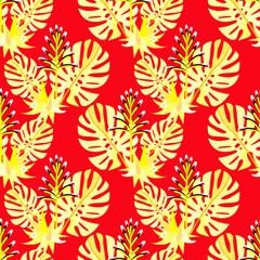 Philodendron leaves with blooms and cactus.