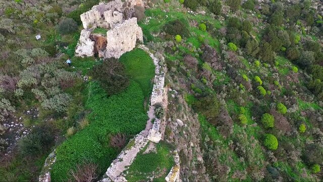 Aerial view of Palaiokastro Old Navarino castle, near Pylos, Greece, Europe