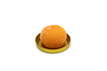 eye view of a Peeled and frozen soft persimmon isolated on white background.