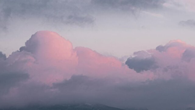 Time lapse of sunset light on moving clouds, Emilia Romagna, Italy, Europe