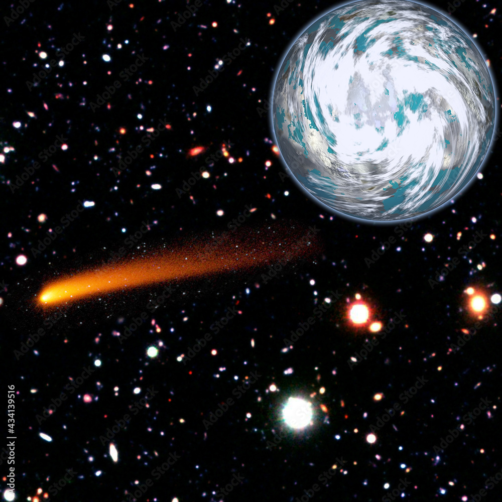 Wall mural comet over the earth. meteor rain. the elements of this image furnished by nasa.