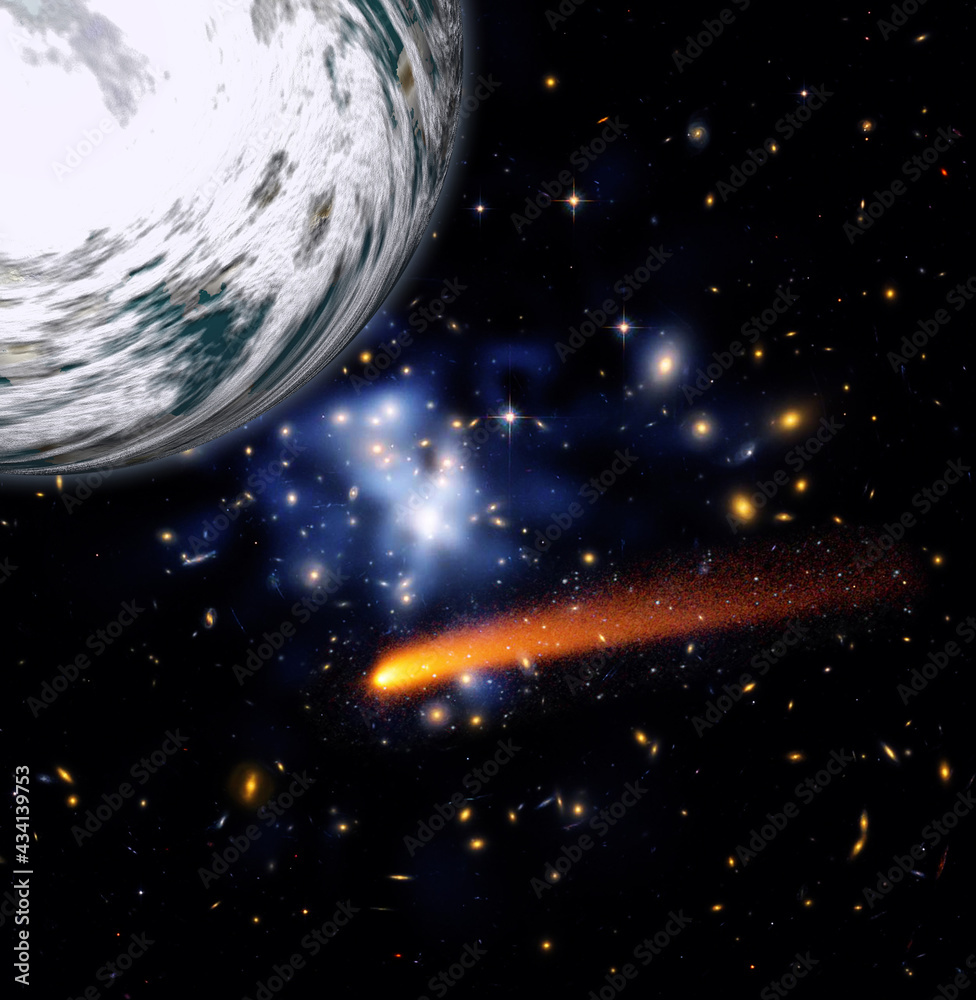 Wall mural comet over the earth. meteor rain. the elements of this image furnished by nasa.