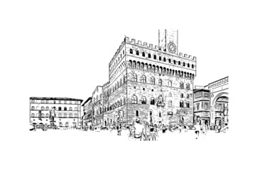 Building view with landmark of Florence is the 
city in Italy. Hand drawn sketch illustration in vector.