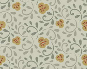 Yellow pansies and green leaves on green background. Seamless pattern. Vector floral pattern for wrapping paper, fabric, cloth, cover.