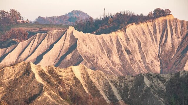 Time lapse of a sunset on badlands, Emilia Romagna, Italy, Europe