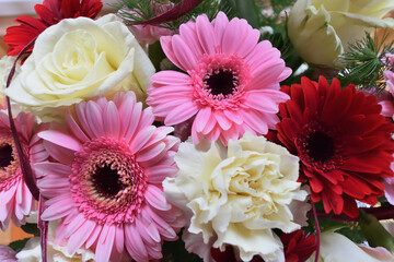 Lovely bouquet with gerberas and roses
