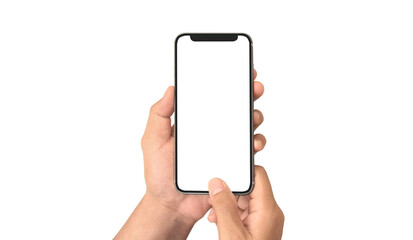 Hand holding smartphone device touching screen