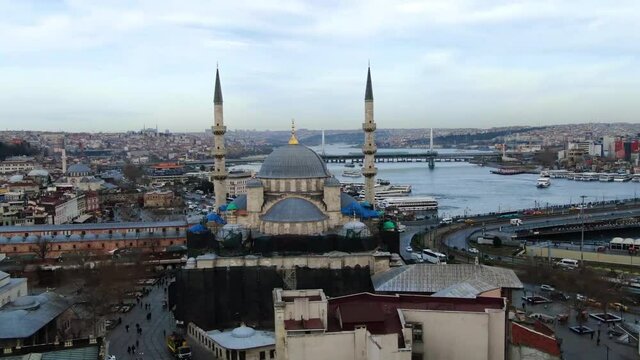 aerial view of istanbul. Suleymaniye Mosque one of the ancient symbols in Istanbul. Bosphorus and Istanbul skyline. Istanbul, Turkey. Shot from a drone.