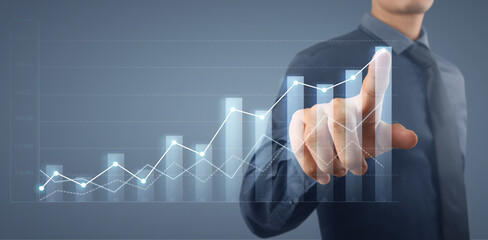 Businessman plan graph growth increase of chart positive indicators in his business