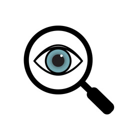 Simple vector illustration of an eye icon with the magnifying glass.