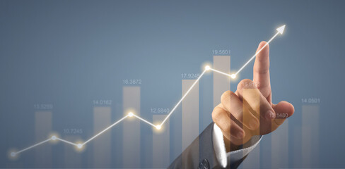 Businessman plan graph growth increase of chart positive indicators in his business