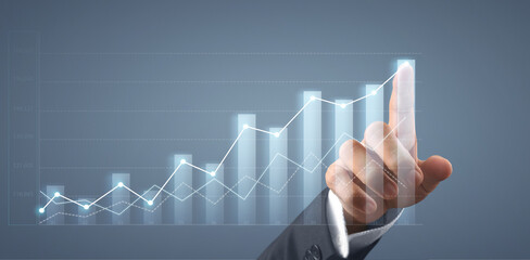 Businessman plan graph growth increase of chart positive indicators in his business