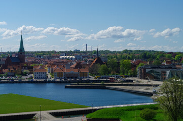 View of Helsingor or Elsinore from Kronborg castle rooftop. Denmark.