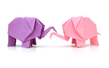 Two 'love' origami elephant concept