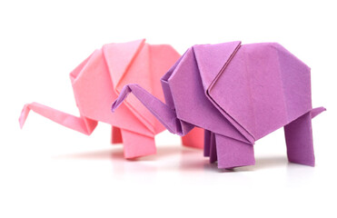 two standing origami elephants